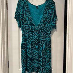 Teal and Black Print Dress